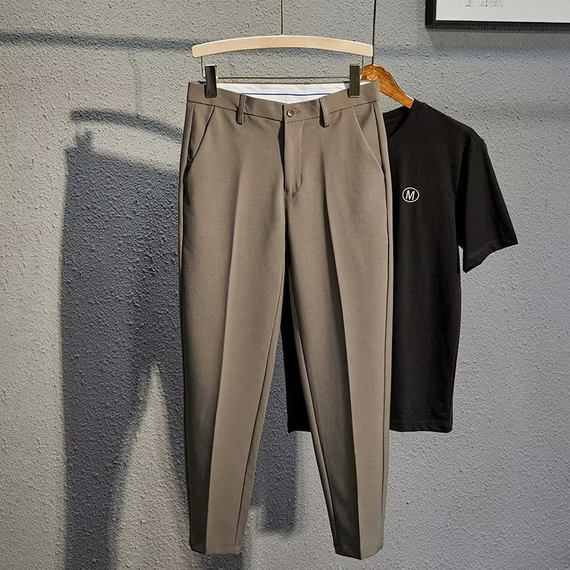 Men's Slim-Fit Casual Trousers Korean Style Cropped Pants