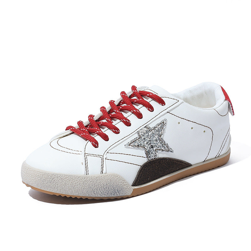 Women's Retro Star Leather Panel Casual Sneakers Soft Sole