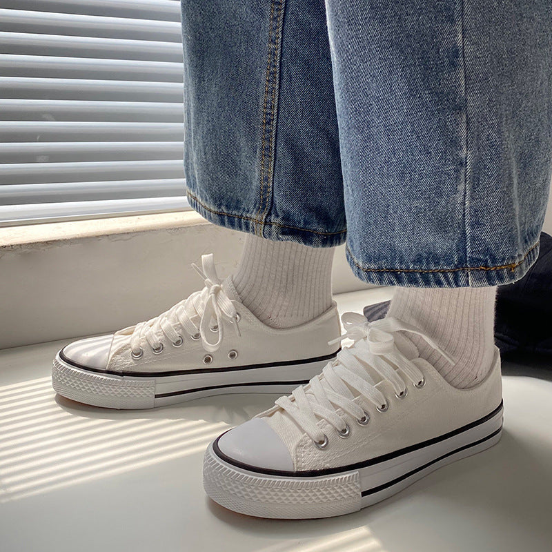 Unisex Low-Top White Canvas Sneakers Korean Style Casual Shoes