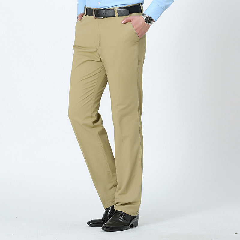 Men's Cotton Straight-Leg Trousers High-Waist Casual Pants