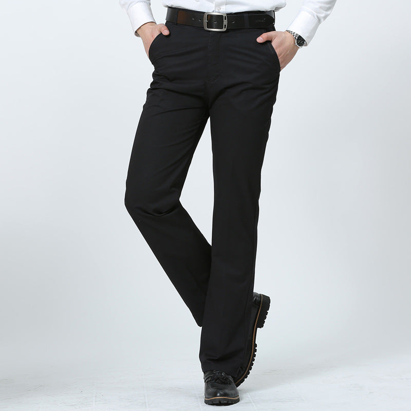 Men's Cotton Straight-Leg Trousers High-Waist Casual Pants