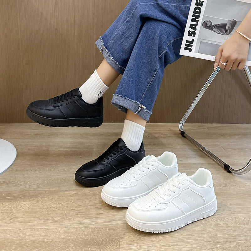 Women's Thick Sole White Leather Casual Sneakers