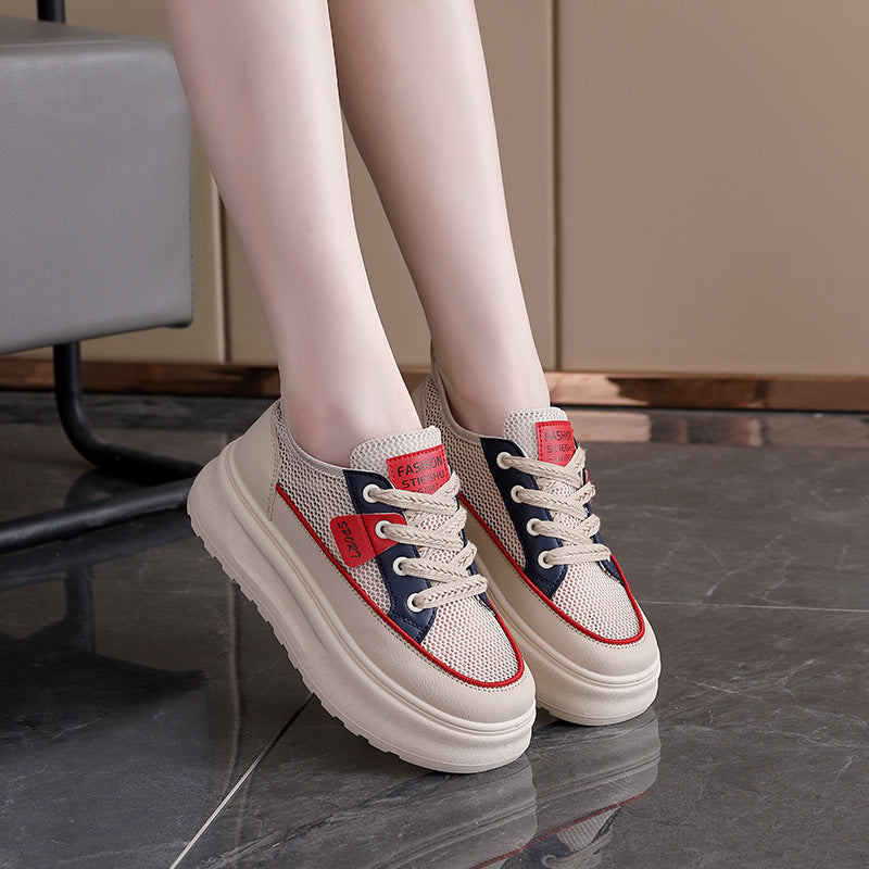 Women's Hollow Thick-Sole White Sneakers Casual Shoes