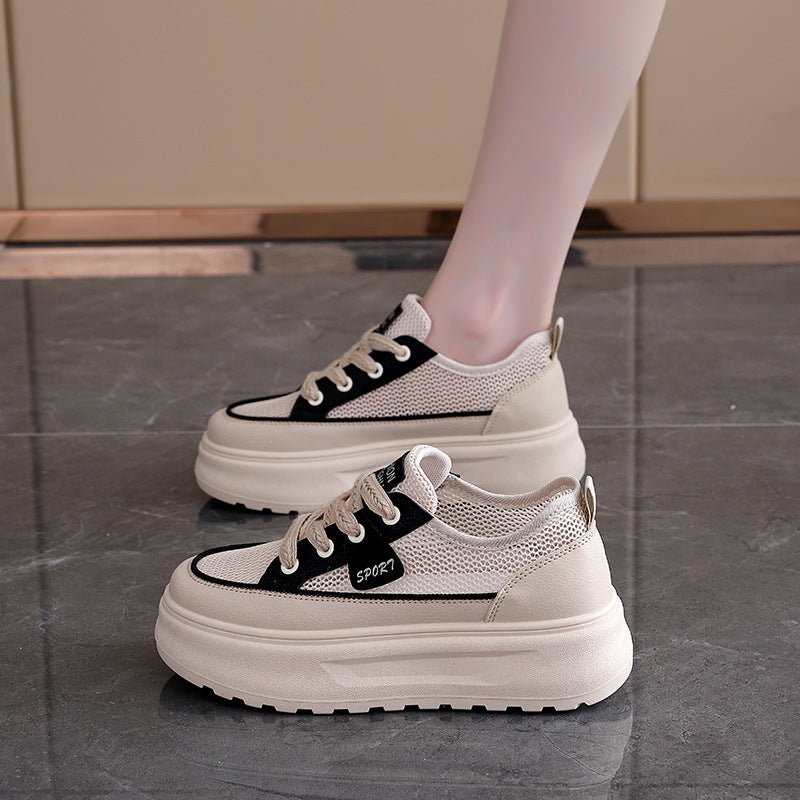 Women's Hollow Thick-Sole White Sneakers Casual Shoes