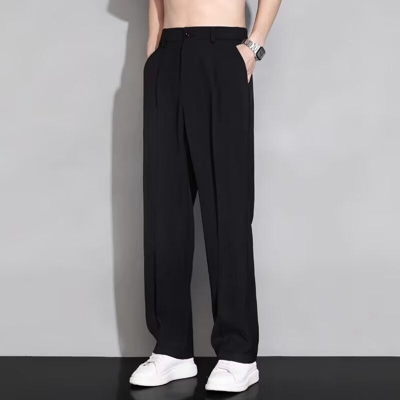 Men's Ice Silk Straight-Leg Trousers Lightweight Quick-Dry Pants