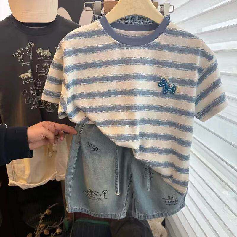 Kids Loose Striped Breathable Cotton T-Shirt