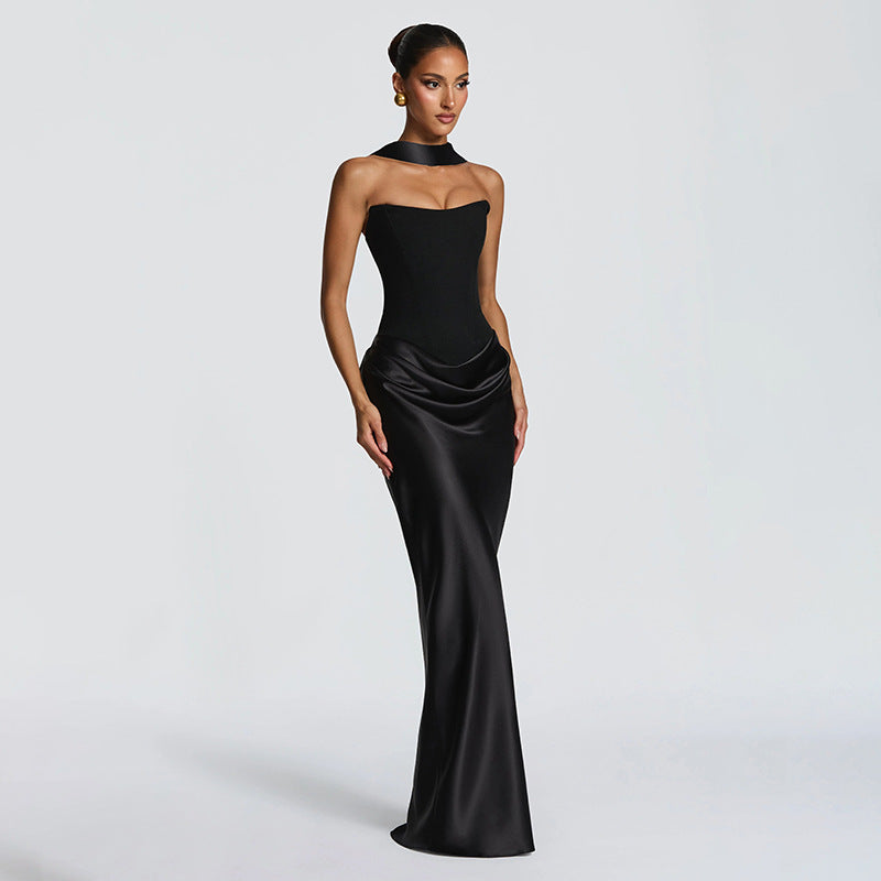Women's Sleeveless Slim-Fit Bodycon Dress Ribbon Splicing Detail