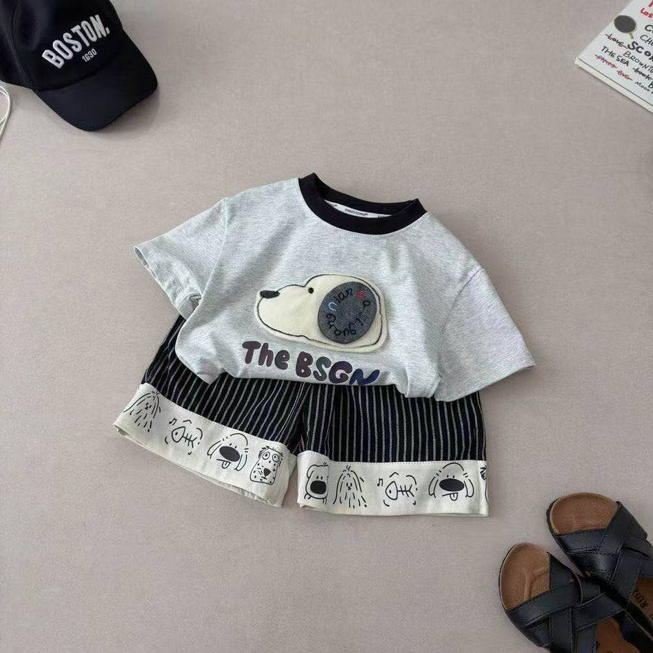 Kids Korean Style Cartoon Short Sleeve Casual Suit