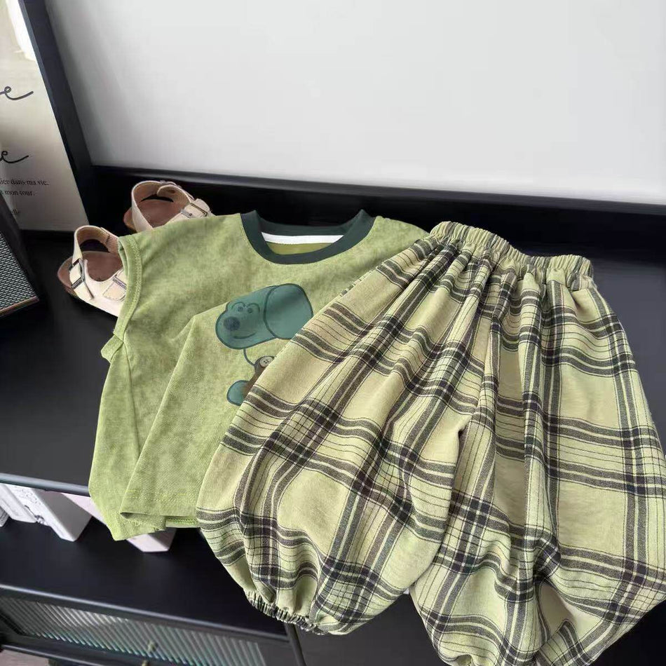 Kids Plaid Vest and Anti-Mosquito Pants Set