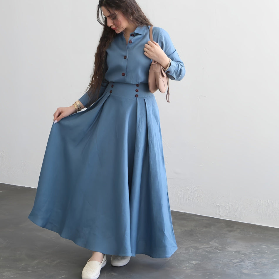 Women's Solid Color Shirt and Skirt Two-Piece Set