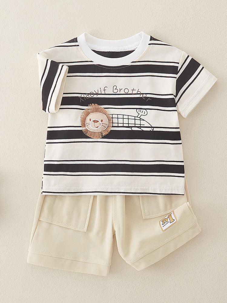Boys Pure Cotton Summer Short-Sleeve Shorts Suit