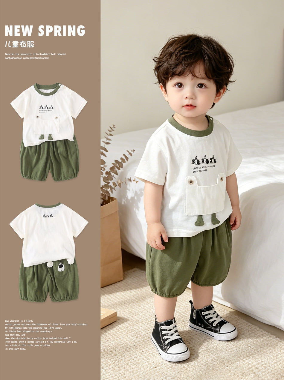 Boys Korean Style Woven Summer Short-Sleeve Suit