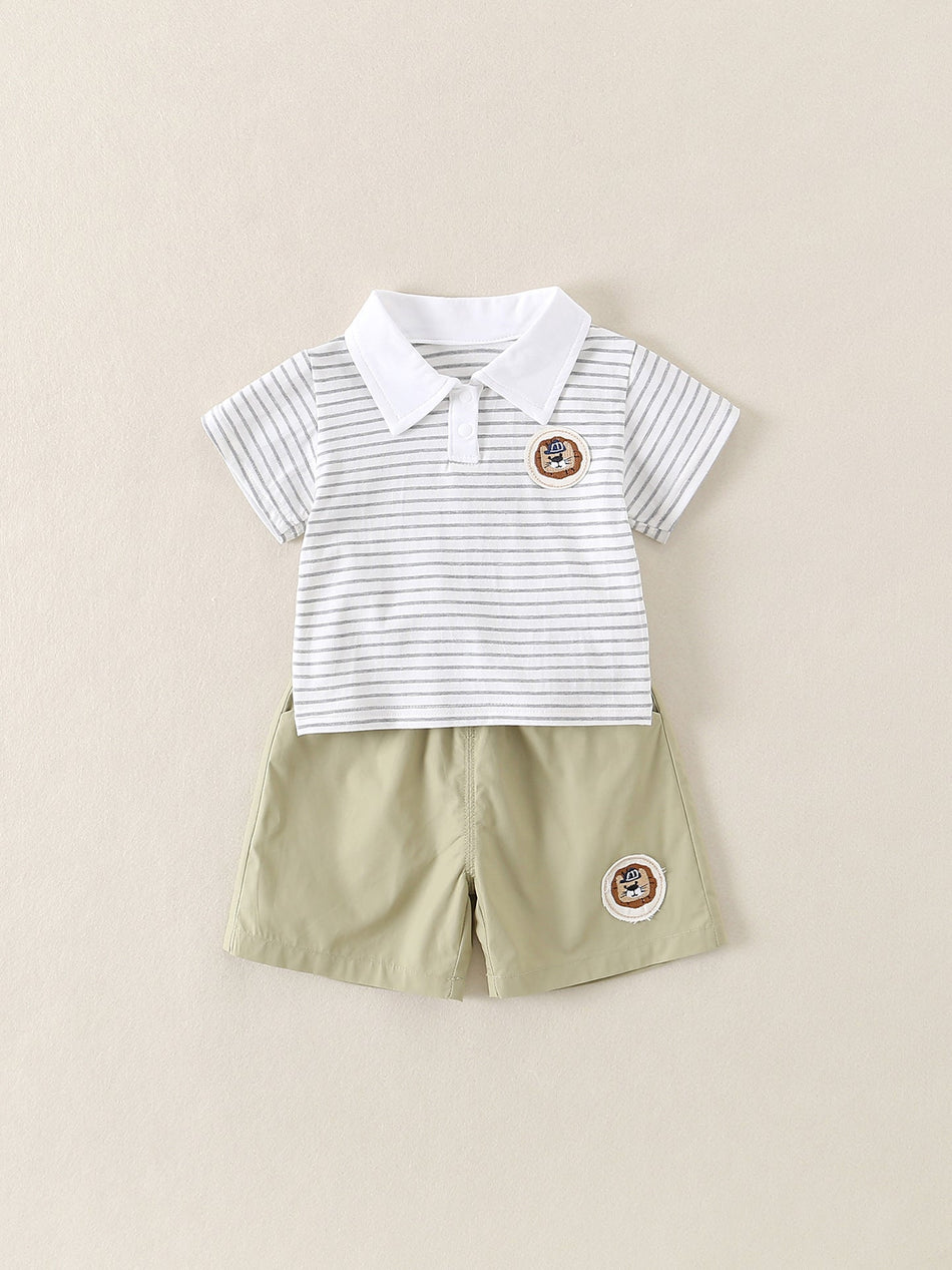 Boys Class A Pure Cotton Striped Polo Summer Set