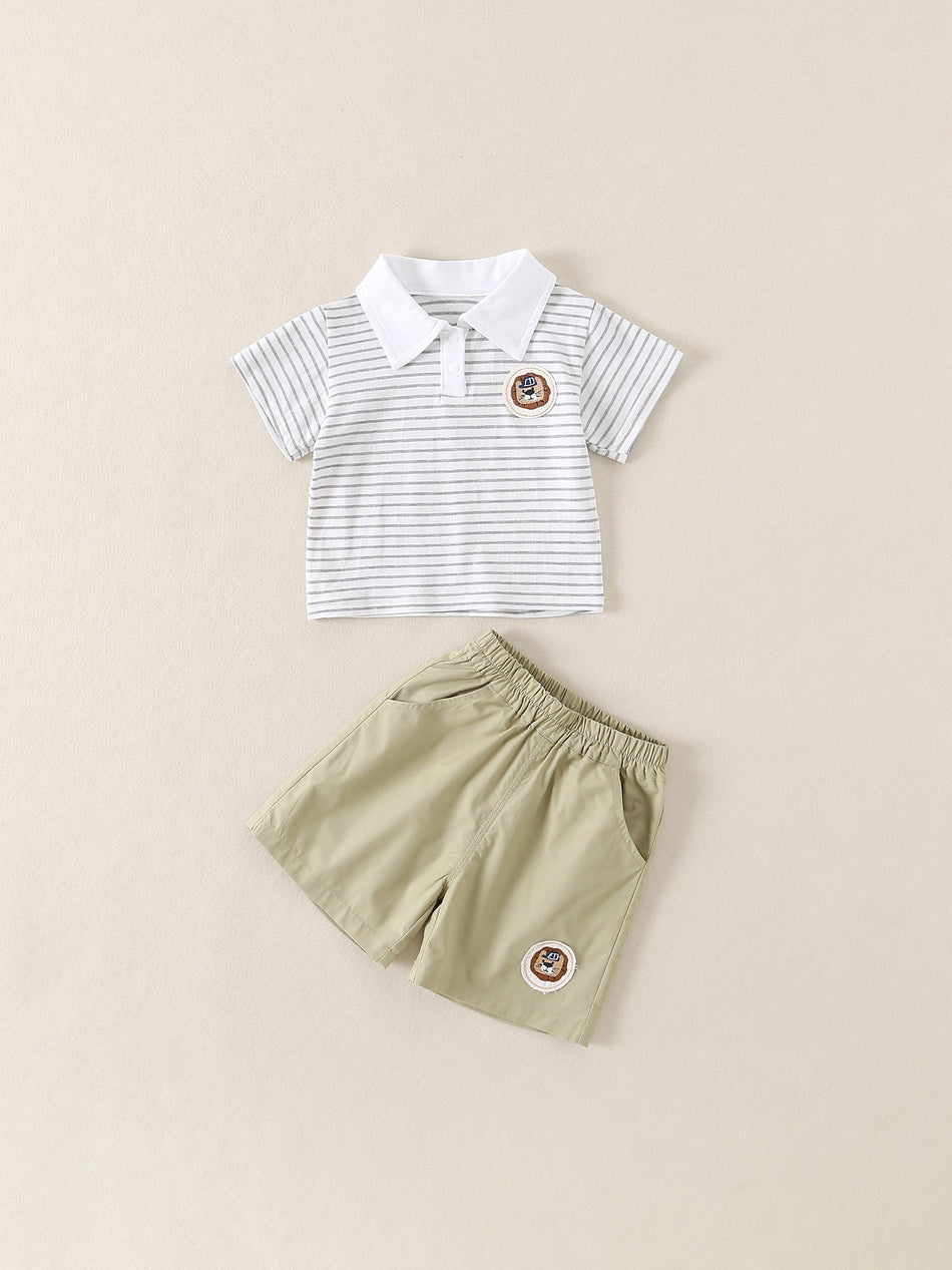 Boys Class A Pure Cotton Striped Polo Summer Set