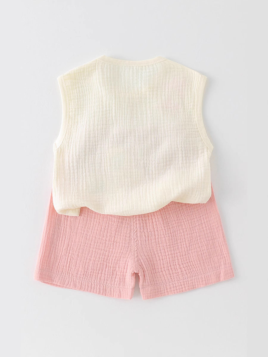 Baby Girls Class A Pure Cotton Sleeveless Vest Summer Set