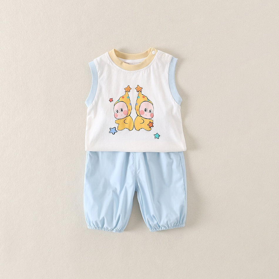 Children's Class A Pure Cotton Sleeveless Cartoon Summer Set