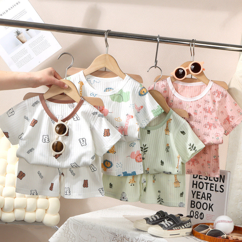 Children's Summer Thin Jacquard Short-Sleeve Pajama Set