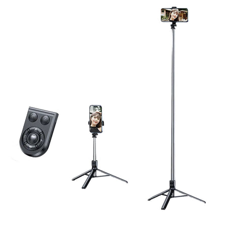 1.8m Bluetooth Selfie Stick Tripod for Mobile Phones Live Streaming in Black