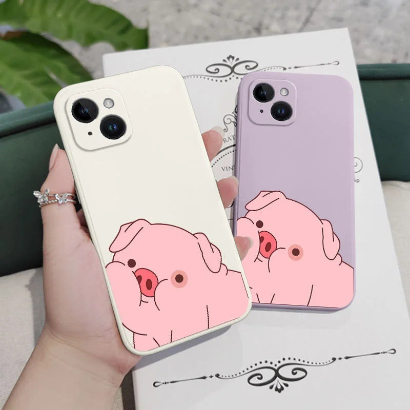 White little pink pig iphone silicone case with full body protection