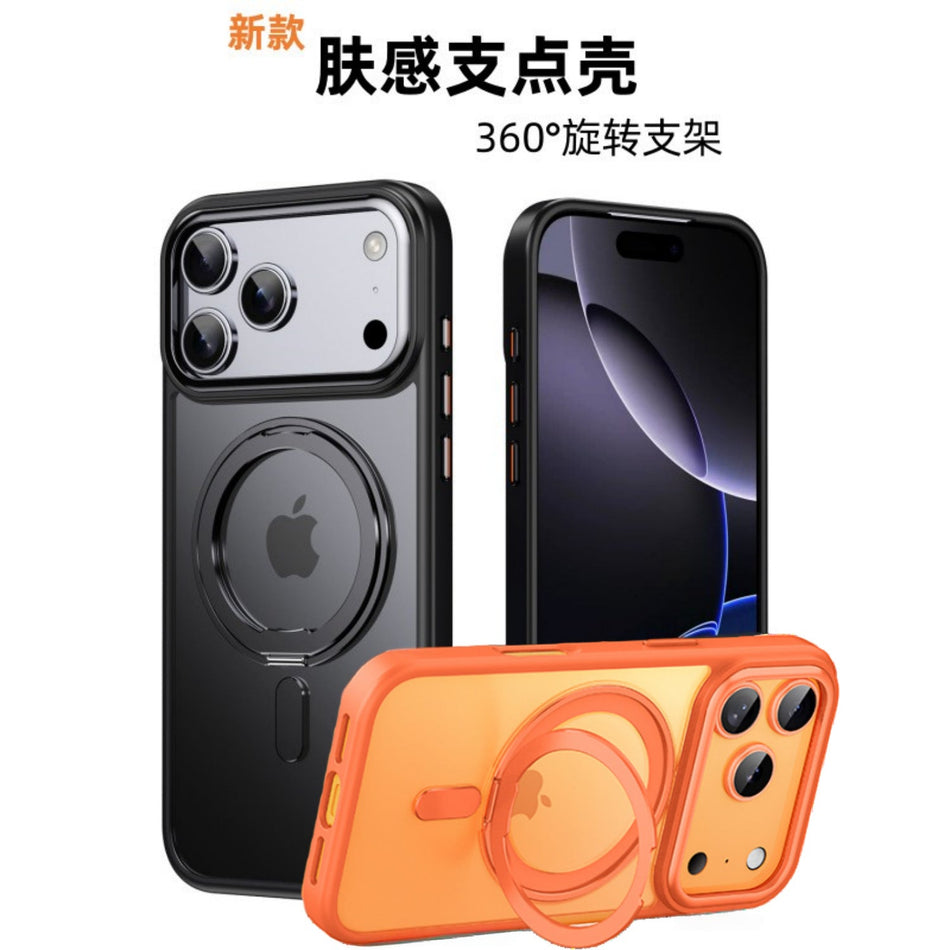 Black magnetic rotating stand iphone case with shockproof protection