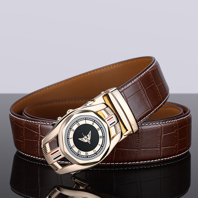 King Paul Men's Leather Belt with Automatic Buckle Design in Gunmetal Color