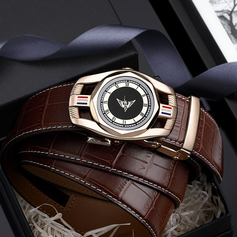 King Paul Men's Leather Belt with Automatic Buckle Design