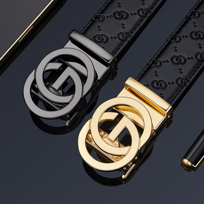 King Paul Men's Leather Belt with Automatic Alloy Buckle