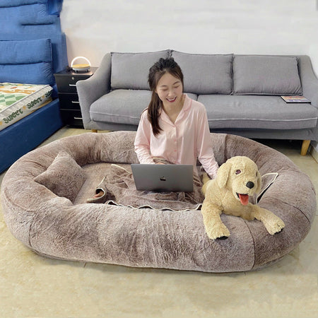Oversized Removable Washable Human Dog Bed Sofa Kennel in khaki
