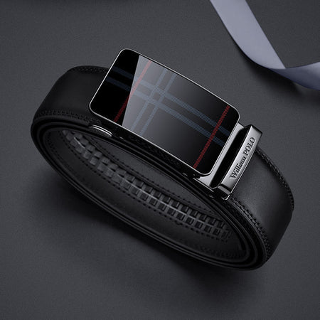 William Polo Men's Leather Belt with Automatic Buckle in Black