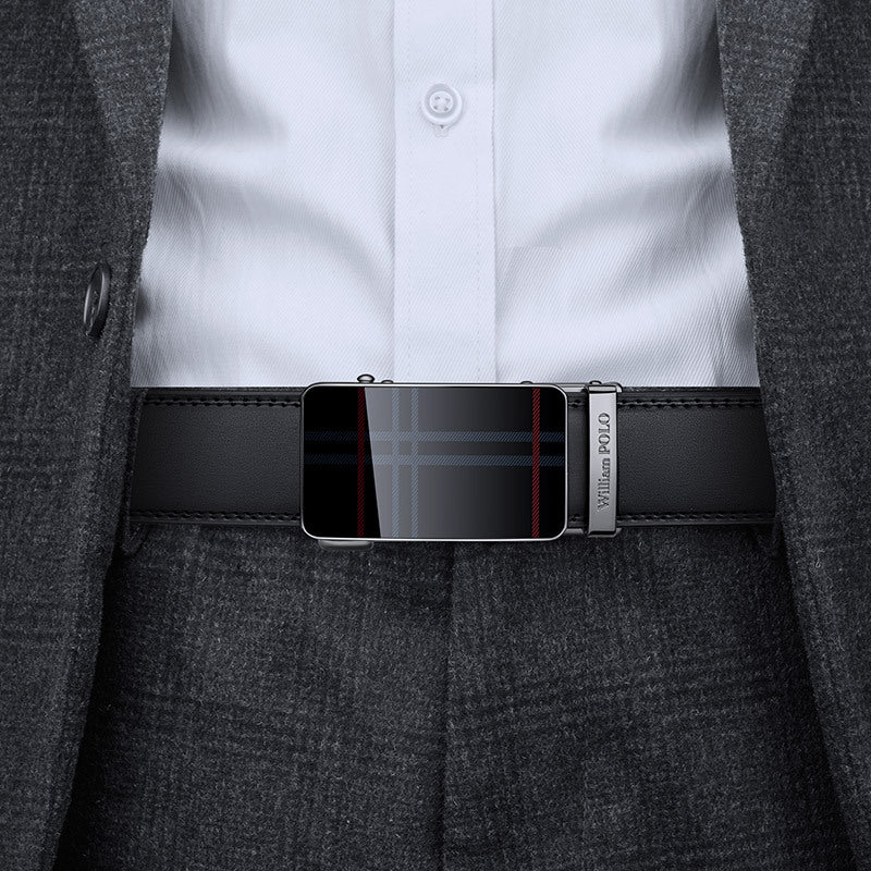 William Polo Men's Leather Belt with Automatic Buckle