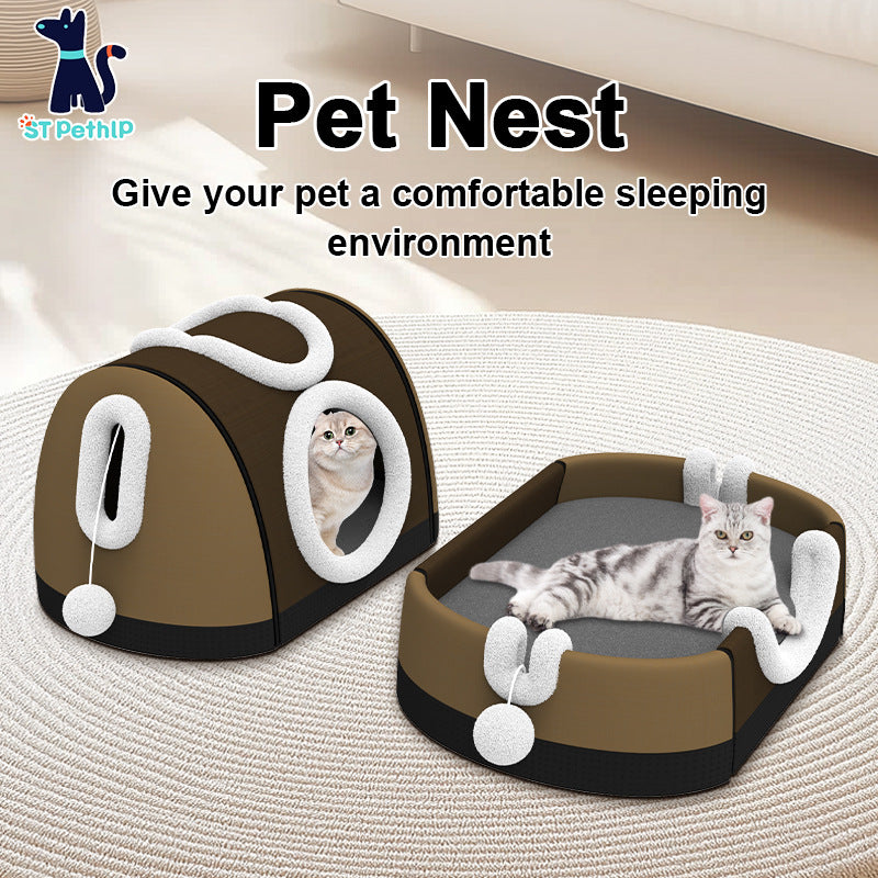 Soft Indoor Pet Bed Dog and Cat House Comfortable Nest in brown