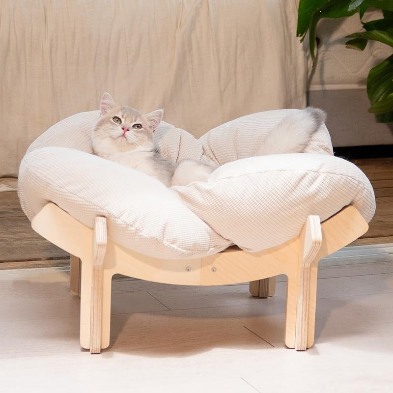 Wooden Cat Bed with Cushion European Style Pet Nest in white
