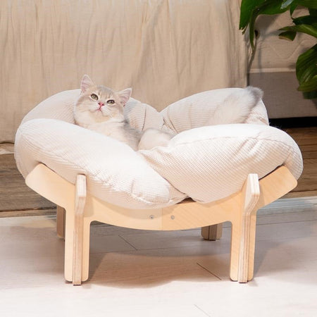 Wooden Cat Bed with Cushion European Style Pet Nest in white