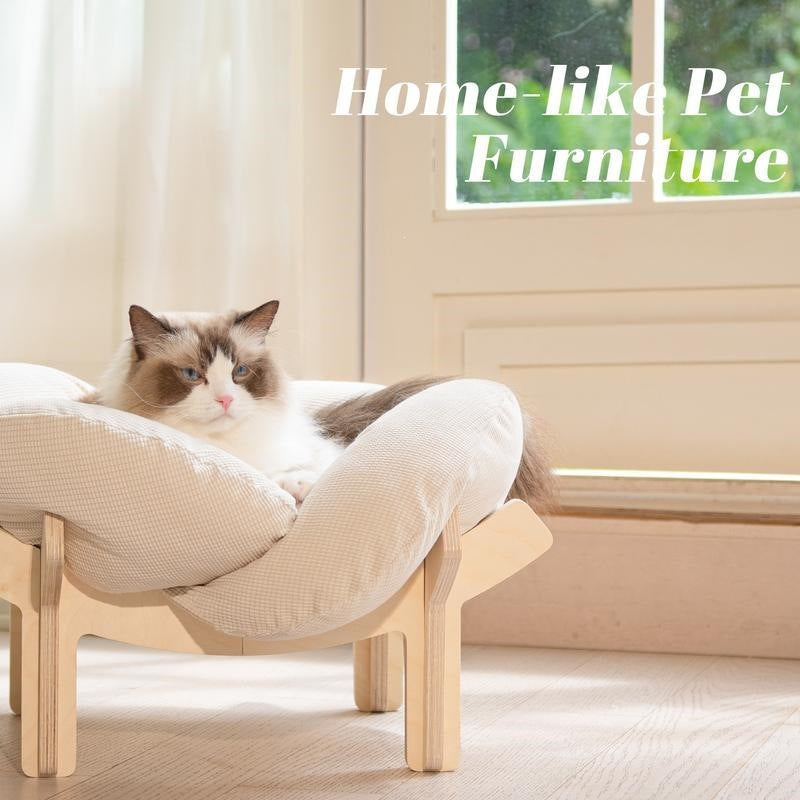 Wooden Cat Bed with Cushion European Style Pet Nest