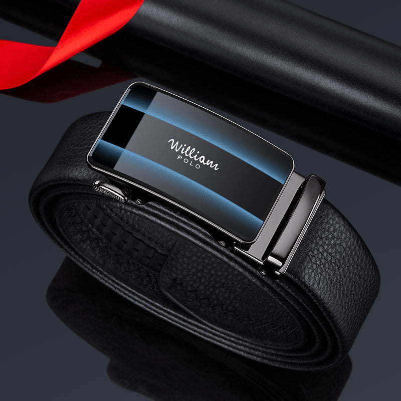 William Polo Top-Grain Cowhide Belt with Automatic Buckle in Red