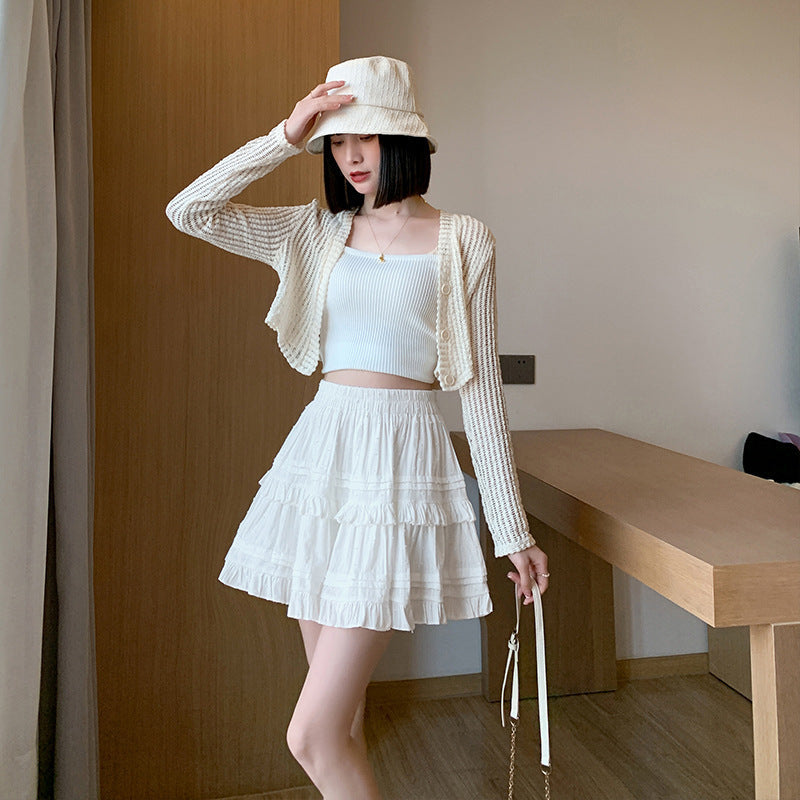 High-Waisted Lace Tiered A-Line Mini Skirt Women Elegant