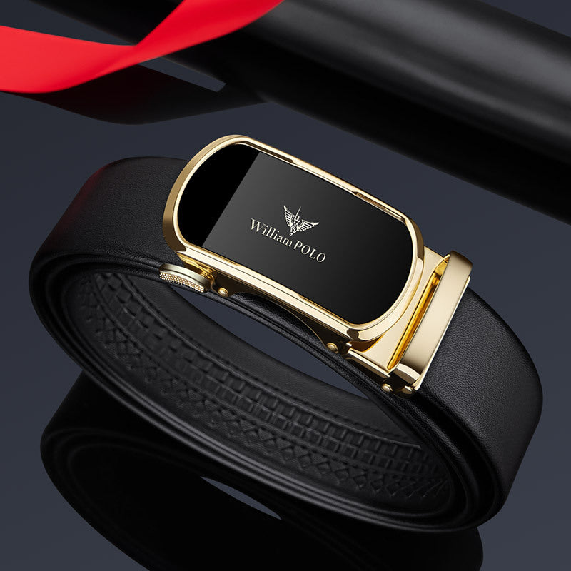 William Polo Cowhide Leather Belt with Automatic Buckle in Gold