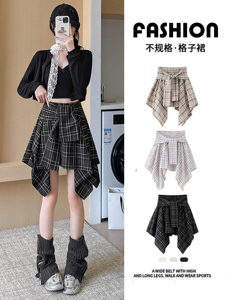 High-Waisted Irregular Plaid A-Line Mini Skirt Women Retro Style