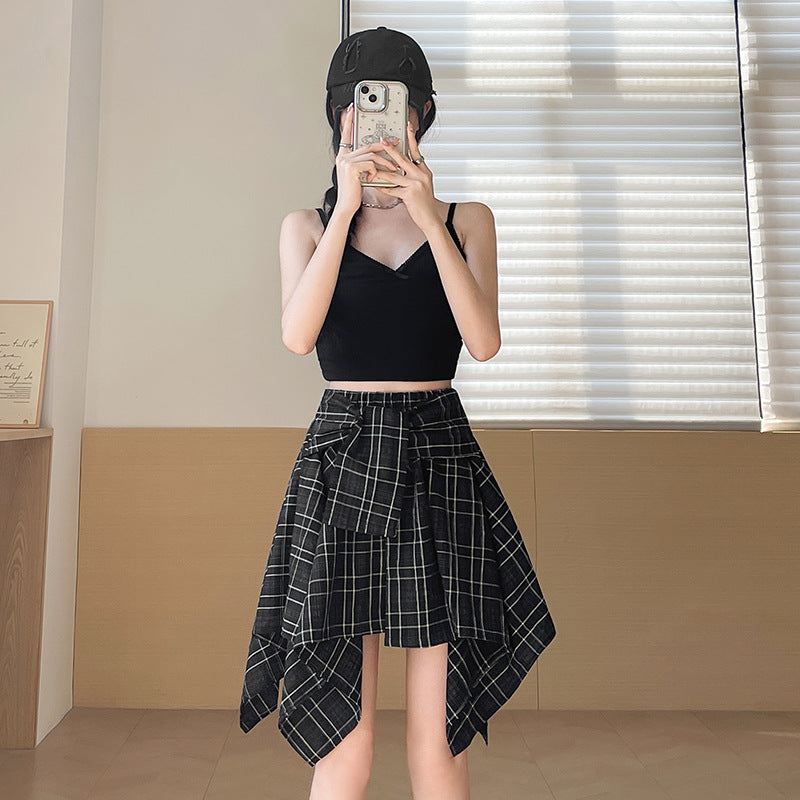 High-Waisted Irregular Plaid A-Line Mini Skirt Women Retro Style