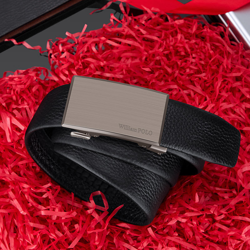 William Polo Top-Grain Leather Belt with Automatic Buckle in Silver