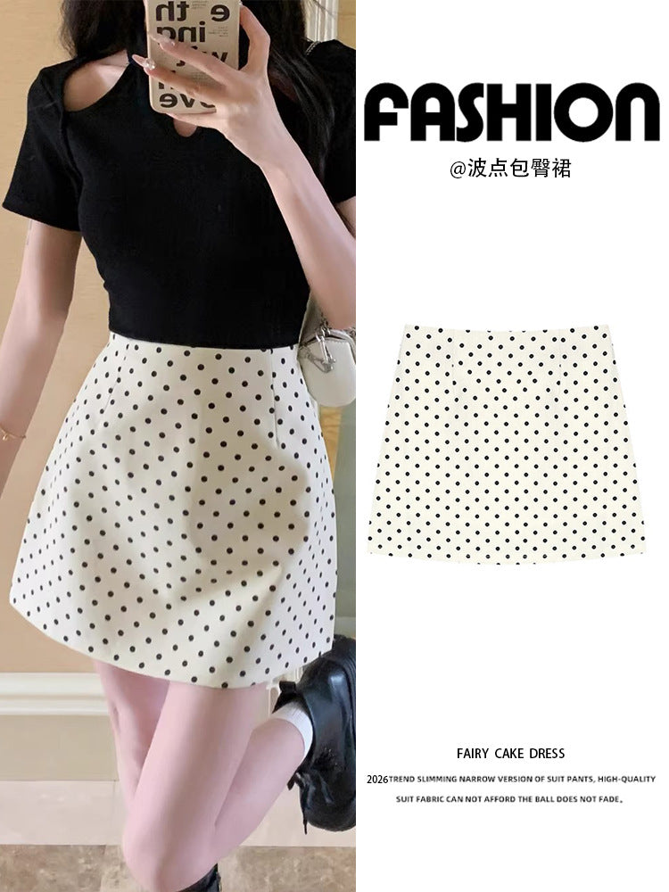 High-Waisted Polka Dot Suit Style A-Line Mini Skirt Women