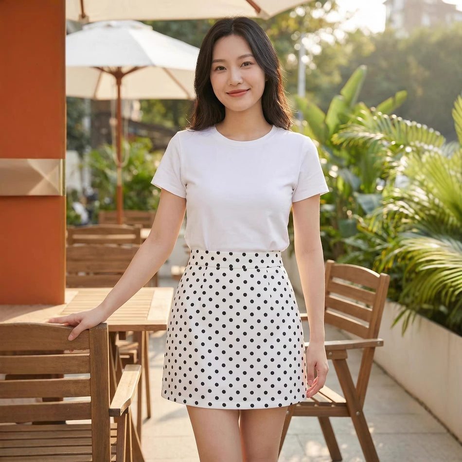 High-Waisted Polka Dot Suit Style A-Line Mini Skirt Women