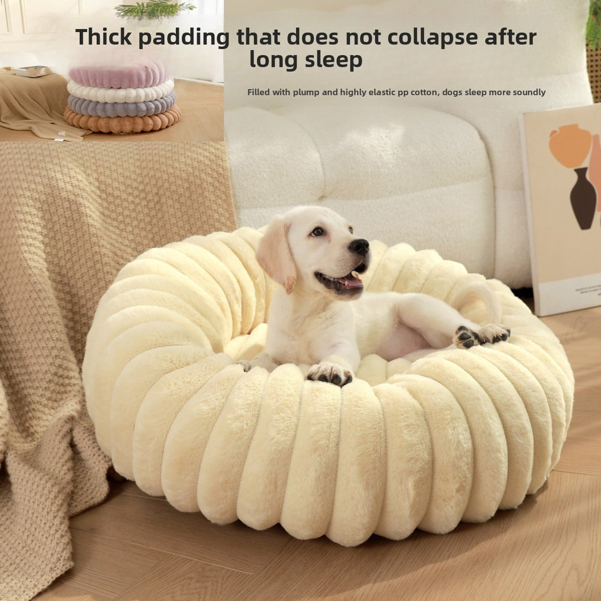 Round Winter Warm Pet Bed for Cats and Small Dogs in khaki