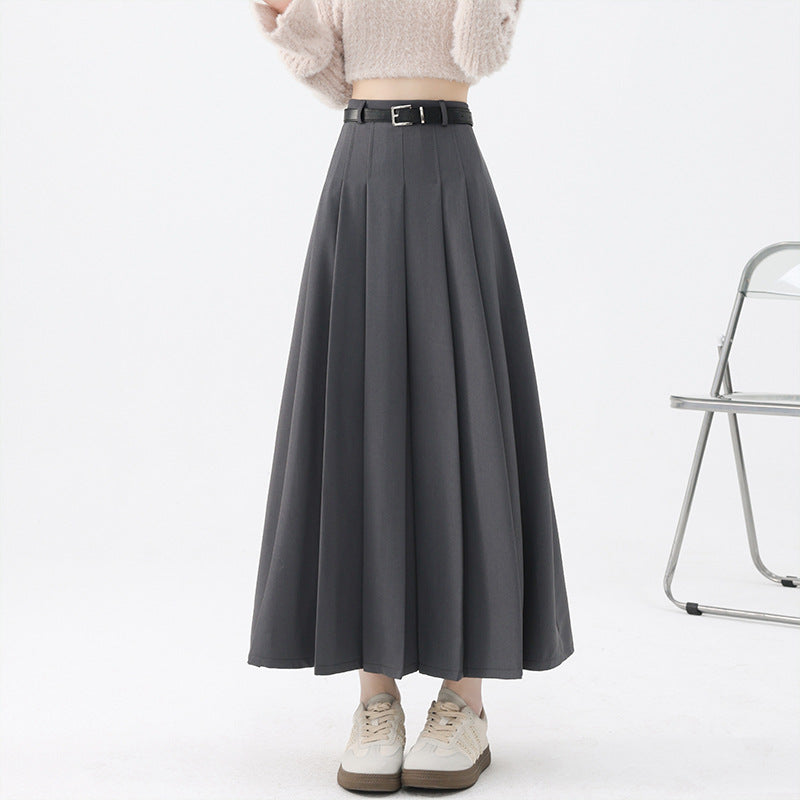 High-Waisted Pleated Midi Skirt with Belt Women Elegant Style