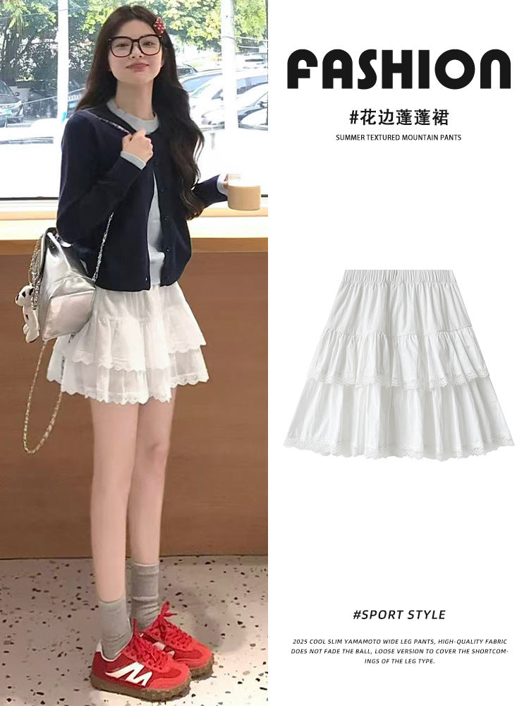 High-Waisted White A-Line Puffy Cake Mini Skirt Women Elegant