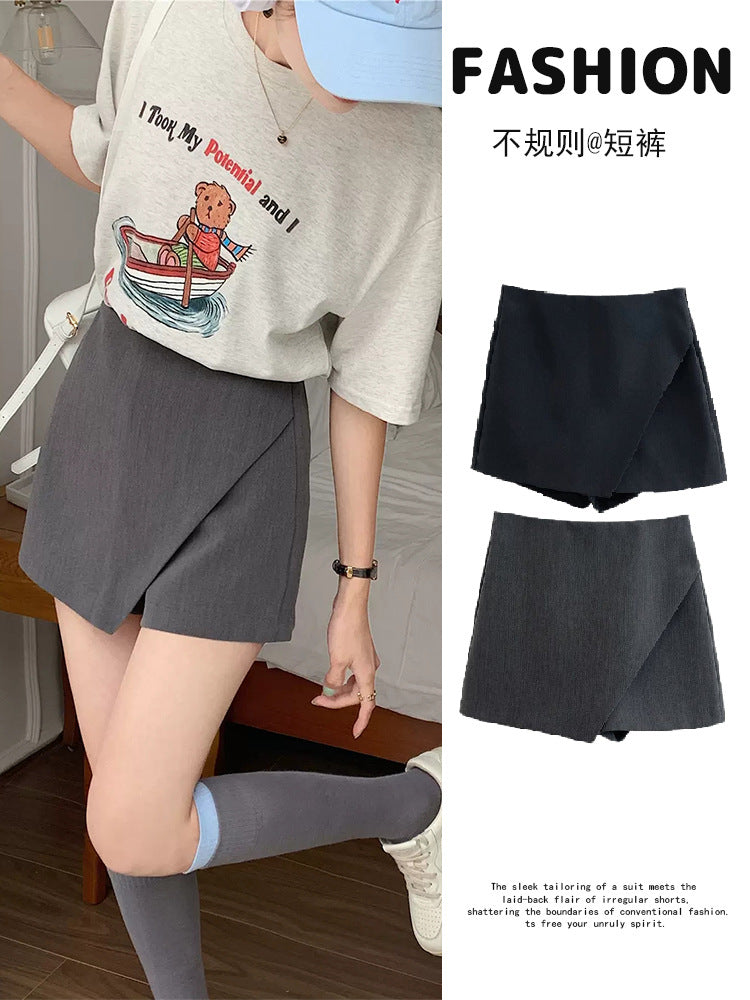 High-Waisted Irregular Skort Pants Women Slim A-Line Style Fit