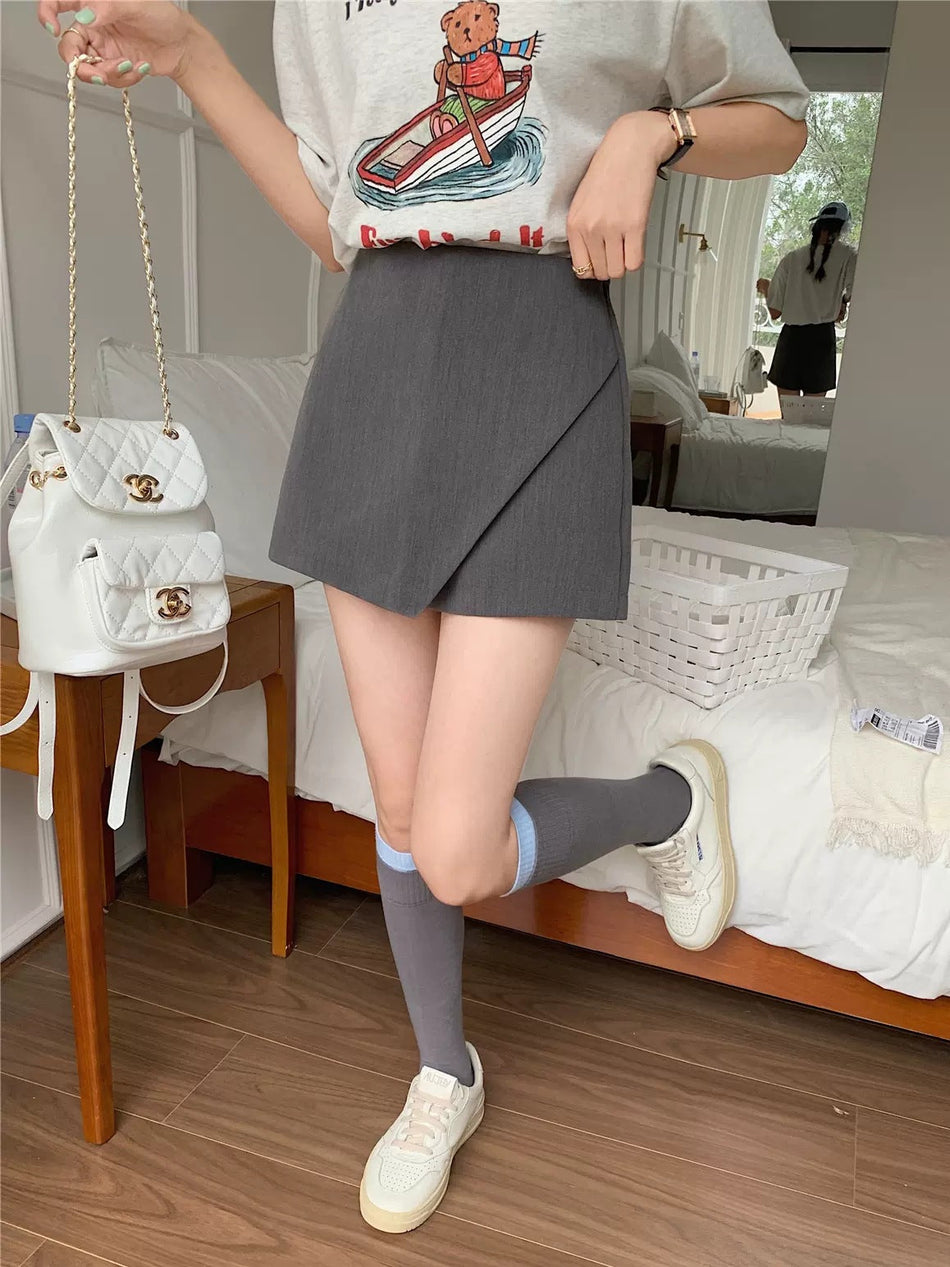 High-Waisted Irregular Skort Pants Women Slim A-Line Style Fit
