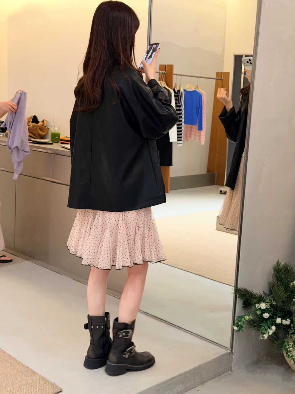 High-Waisted Pink Polka Dot A-Line Mini Skirt Women Elegant