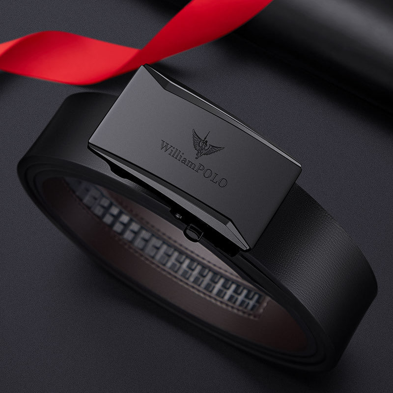 William Polo Leather Belt with Automatic Buckle for Men in Black