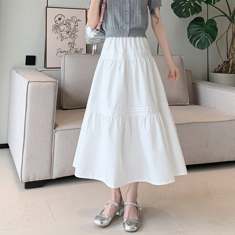 High-Waisted White A-Line Cake Midi Skirt Women Elegant Style